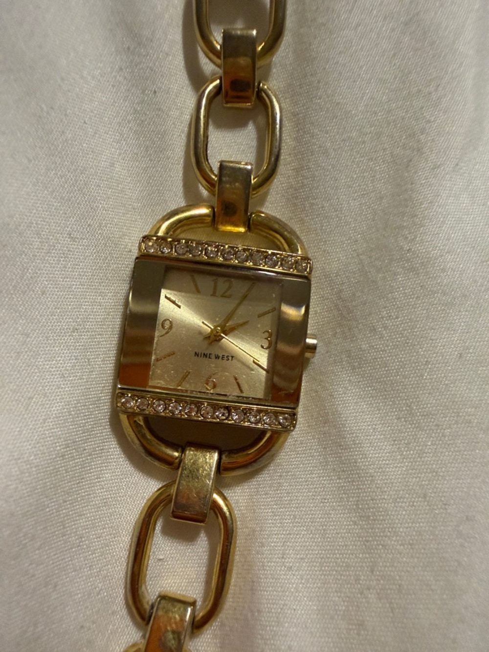 Nine West Gold Crystal-Trim Linked Bracelet Watch